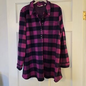 Soft Surroundings Fuchsia and Navy Plaid Flannel Tunic